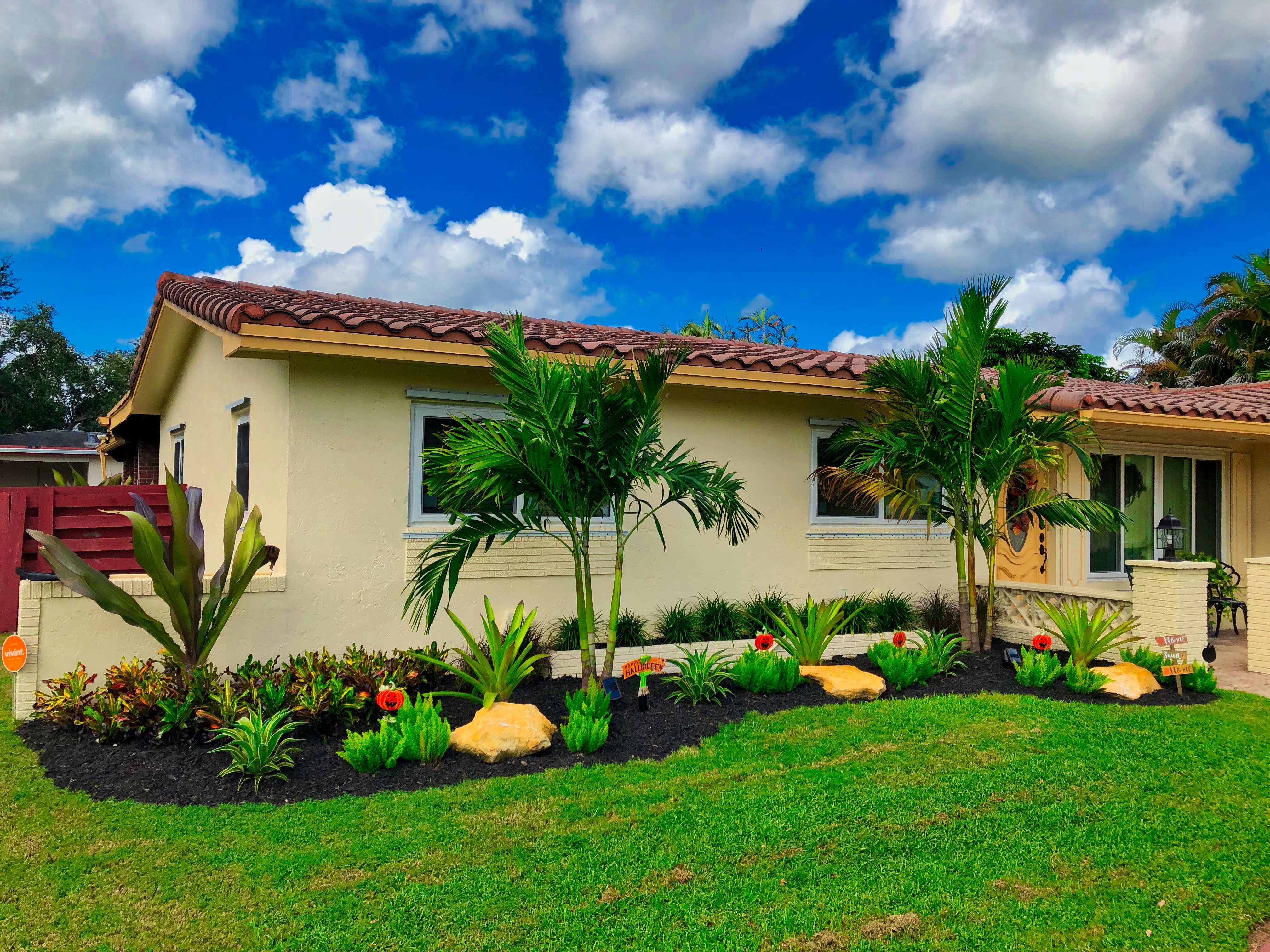 Pink And Green Lawn Care Landscape, South Florida Landscaping Ideas For Front Yard